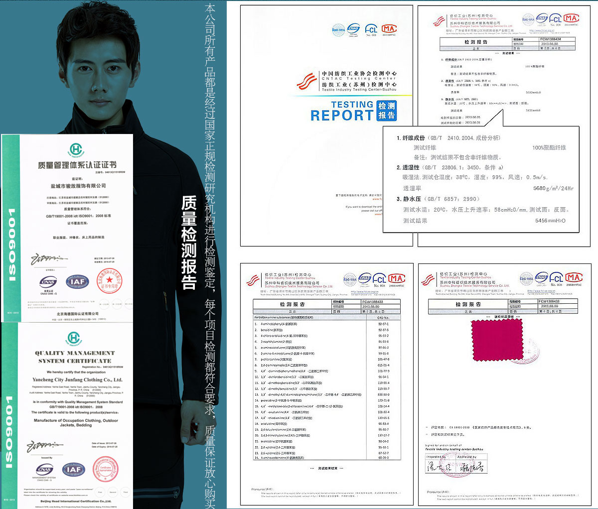 软壳冲锋衣定制产品质量证书 软壳冲锋衣定制产品质量证书